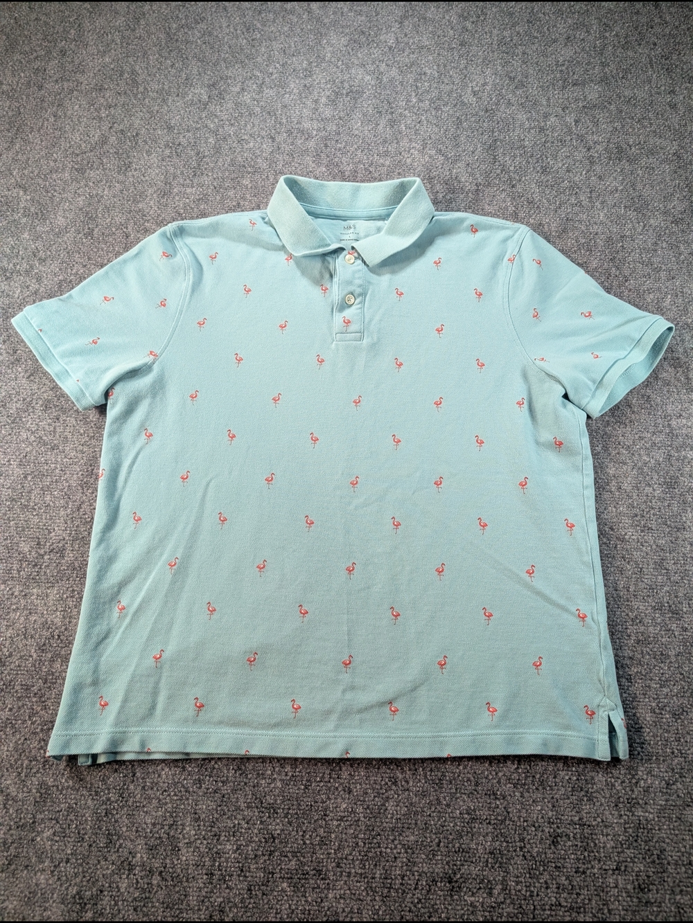 Men's Mint Polo Shirt with Subtle Flamingo Embroidery
